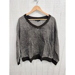 Collection by Cezele Sweatshirt Women Gray Acid Wash V-Neck Cotton L